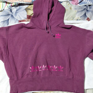 Women's Adidas Maroon Pink Cropped Hoodie Sweatshirt S